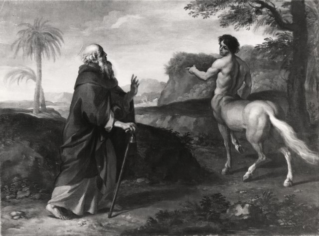Anonimo — Courtois Guillaume (Guglielmo Cortese) - sec. XVII - Sant'Antonio Abate incontra l'ippocentauro — insieme